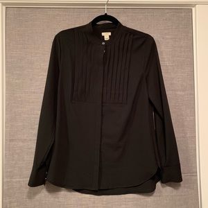 J Crew small black pleat front long sleeve blouse